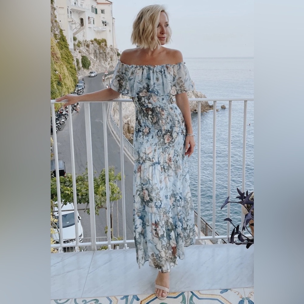 Baltic Born Amalfi Smocked Maxi‎ Dress Blue Floral - Picture 2 of 8